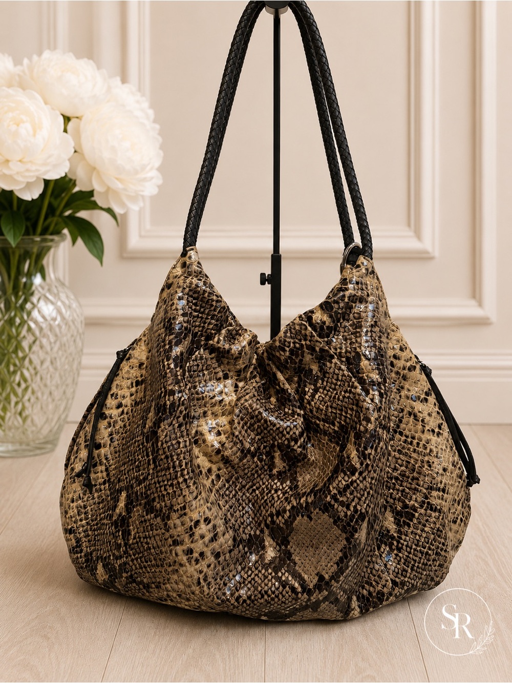 Brighton Nolita Snakeskin Print Leather Hobo Bag Python Tassel Large - Picture 6 of 13